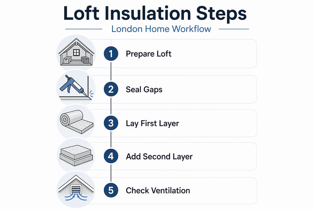 Infographic showing five loft insulation workflow steps