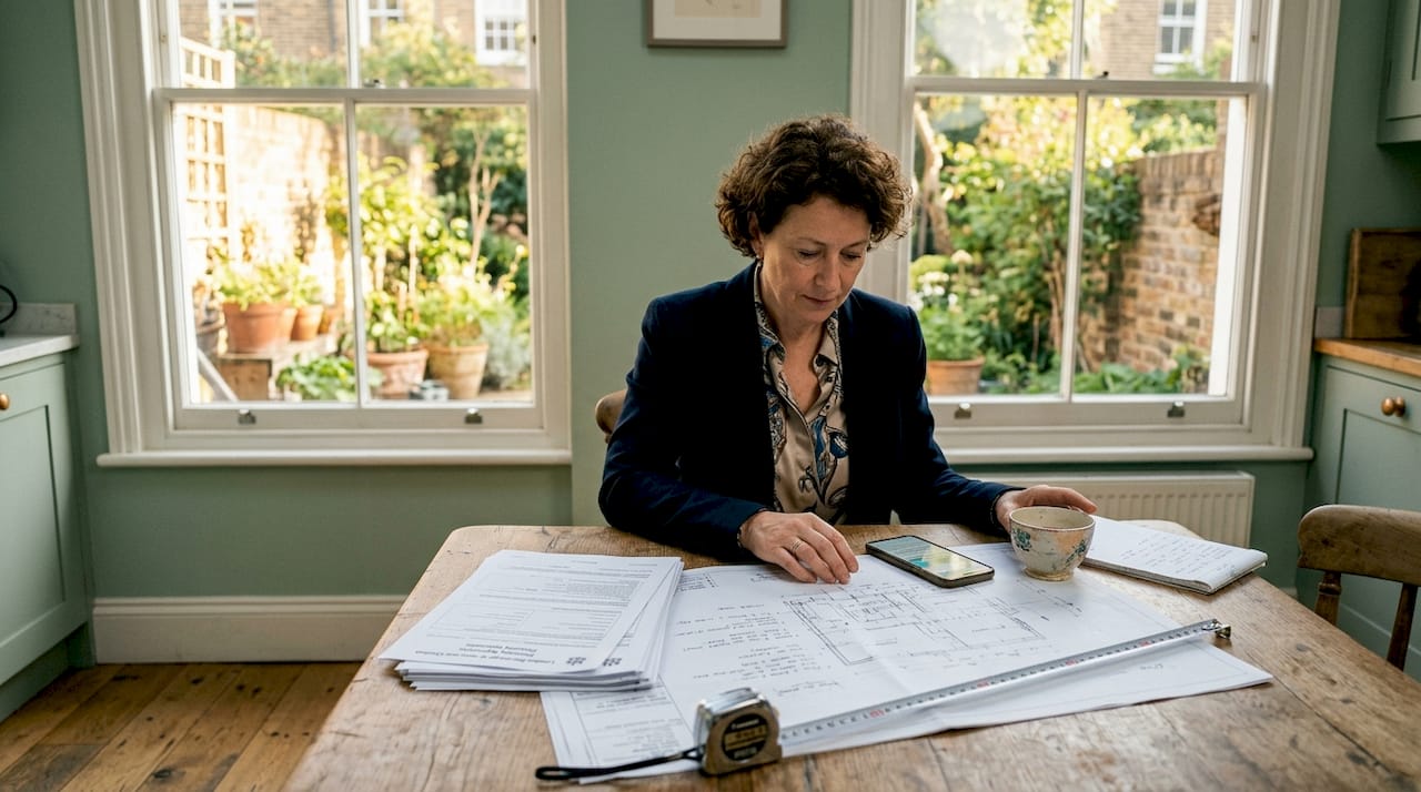 Homeowner reviewing plans at kitchen table