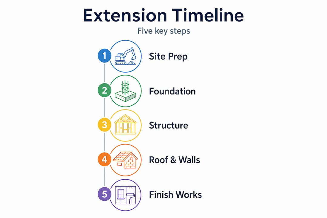 Extension project timeline five steps infographic