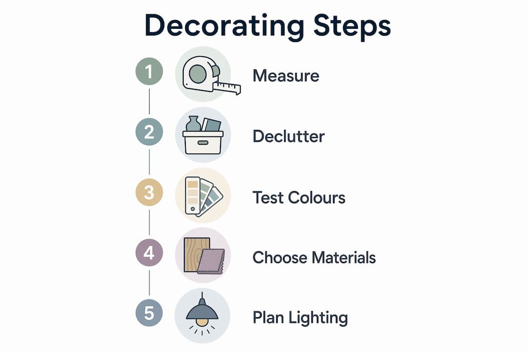 Infographic showing five decorating steps for London homes