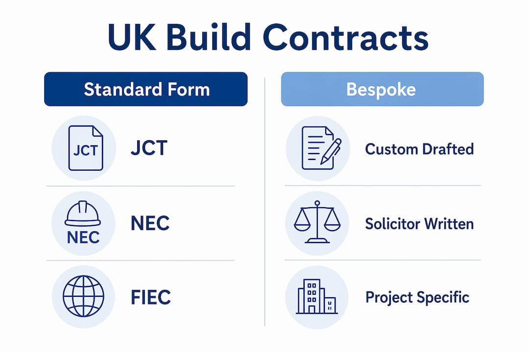 Infographic comparing standard form and bespoke UK build contracts