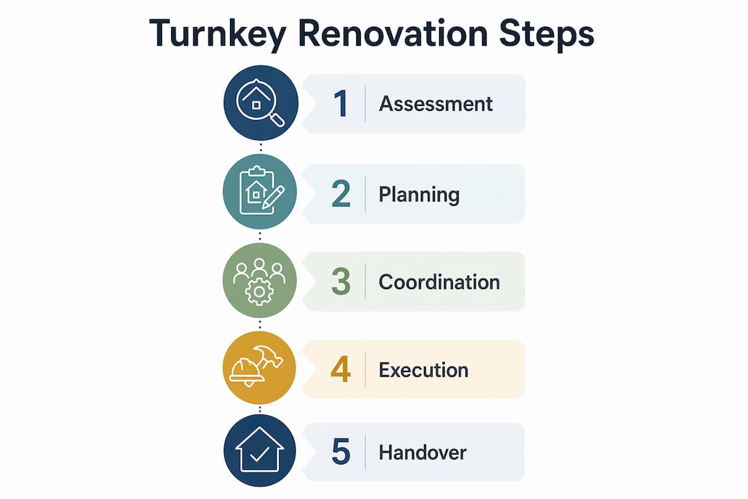 Infographic showing steps of turnkey renovation process