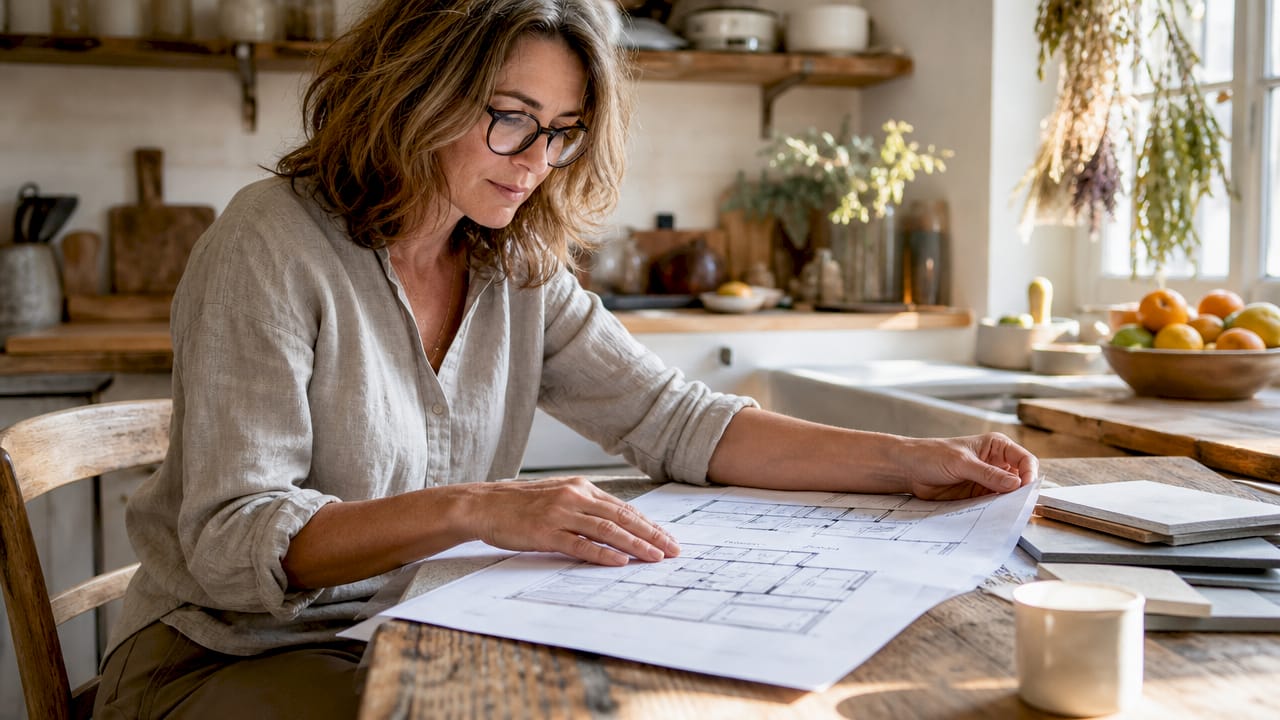 Interior designer reviewing renovation plans