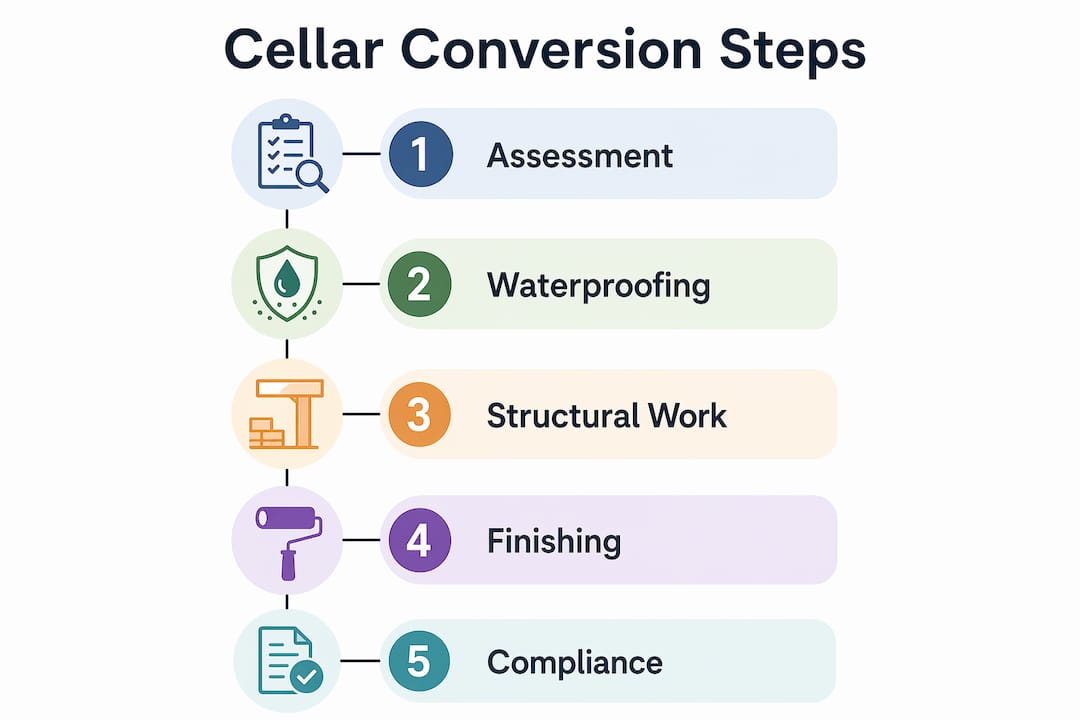 Infographic illustrating key cellar conversion steps