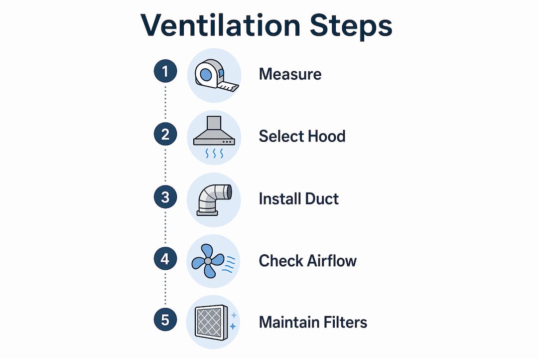 Infographic showing kitchen ventilation installation steps