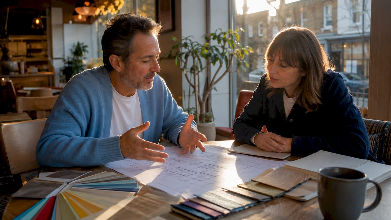 Homeowner and architect reviewing renovation plans