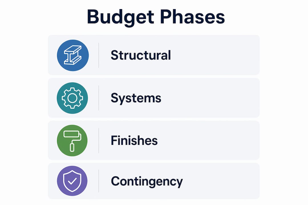 Infographic showing phased renovation budgeting steps
