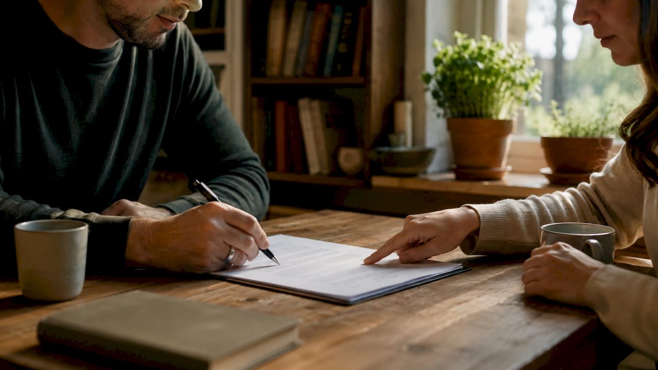 Hands reviewing written project brief in London home
