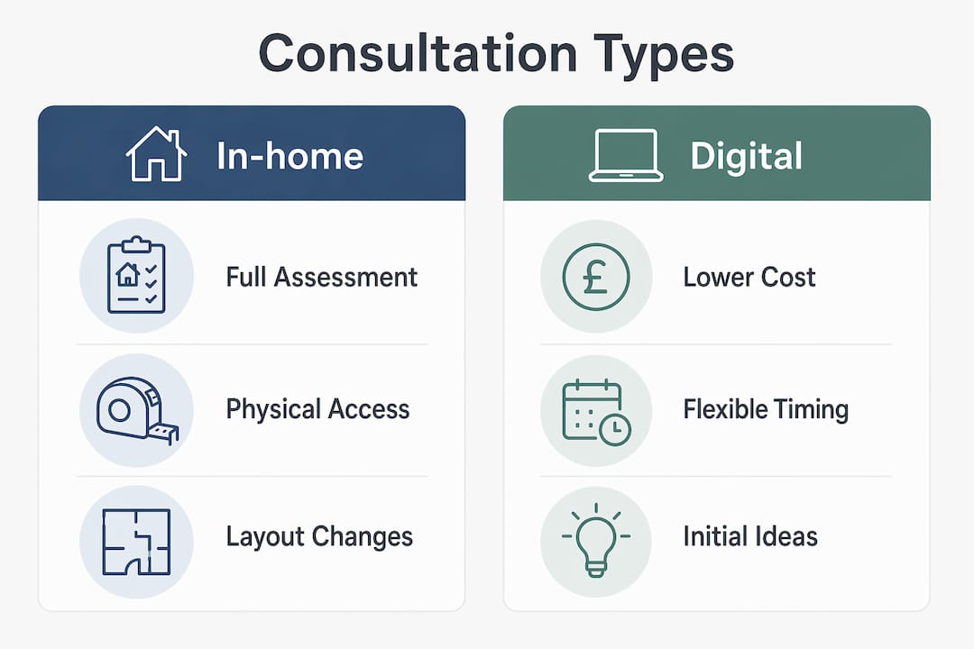 Infographic comparing in-home and digital consultations