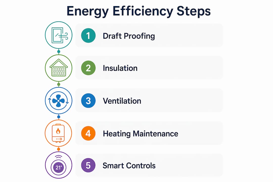 Infographic showing steps to improve home energy efficiency