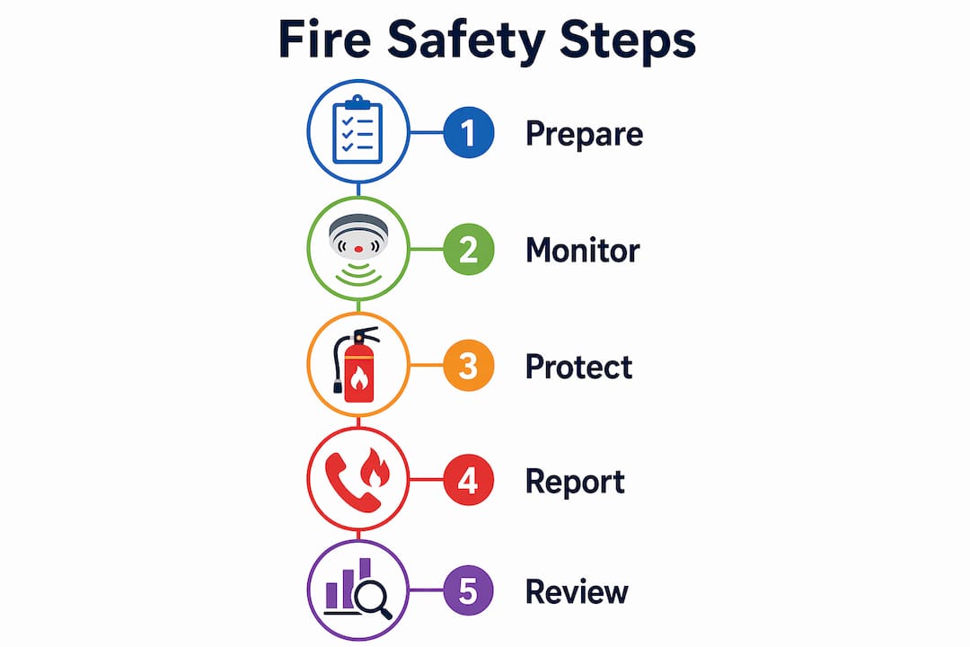 Infographic outlining key fire safety steps in renovation