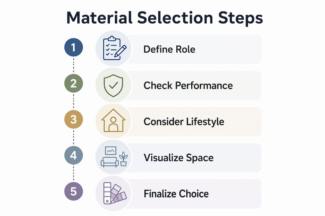 Infographic illustrating steps for choosing renovation materials