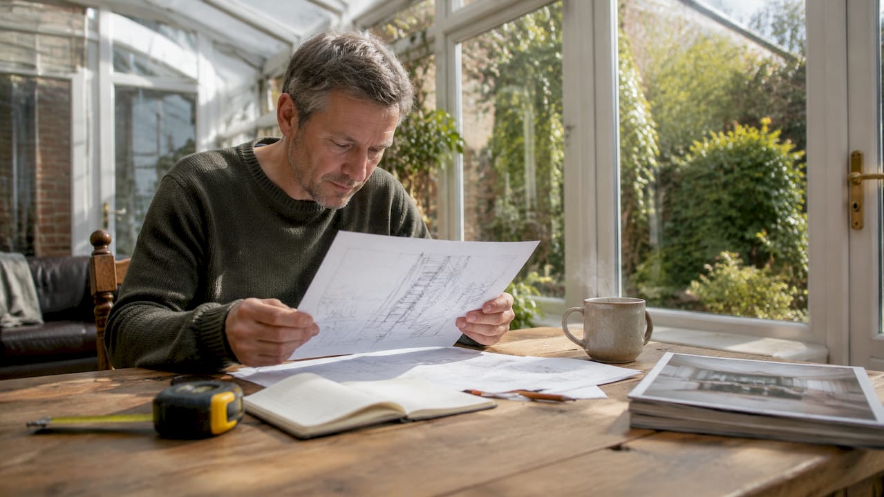 Homeowner reviewing loft staircase plans