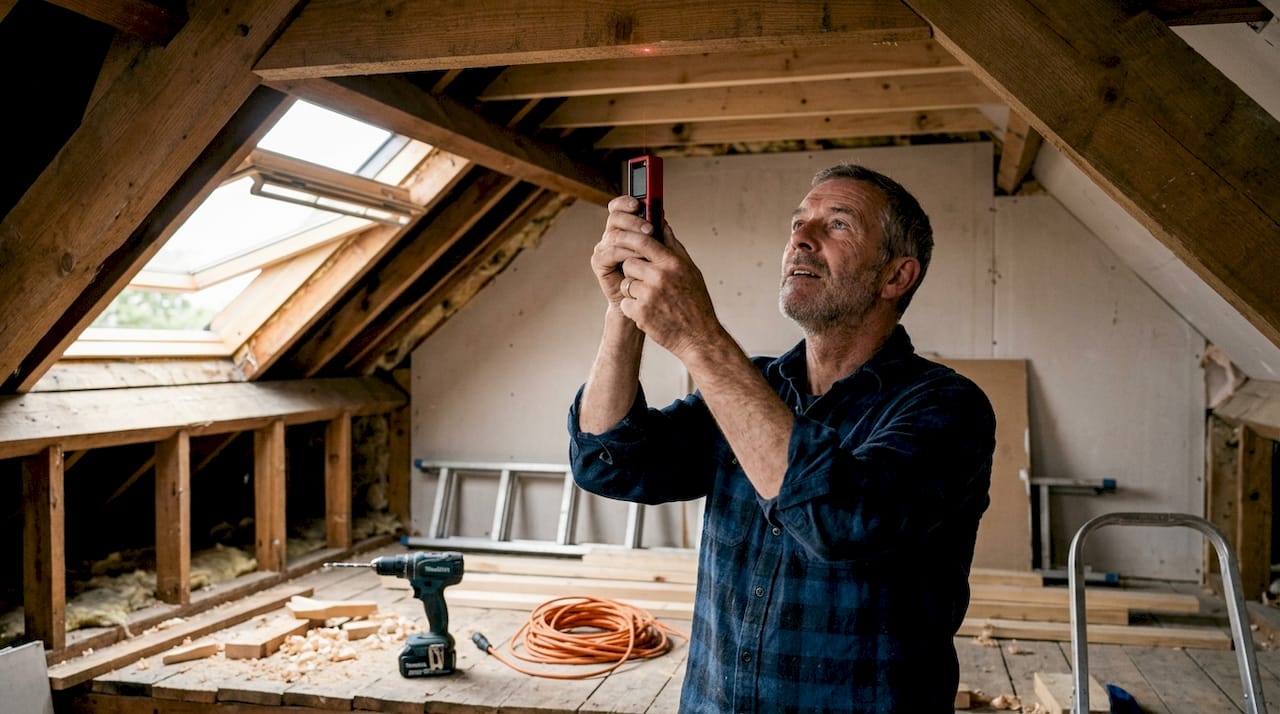 Carpenter measuring loft ceiling height