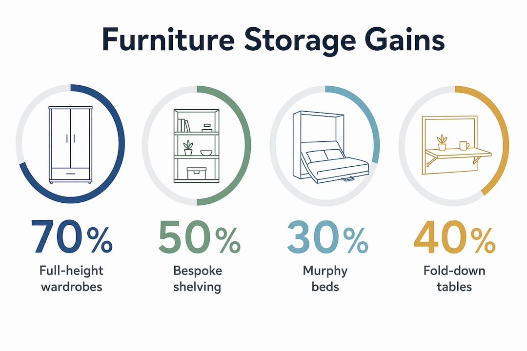 Infographic showing storage gains from joinery solutions
