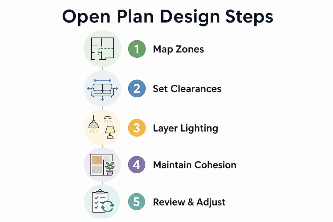 Infographic illustrating key steps in open plan design