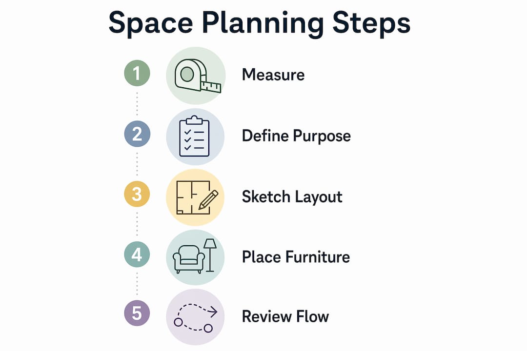 Infographic depicting five key steps of space planning process