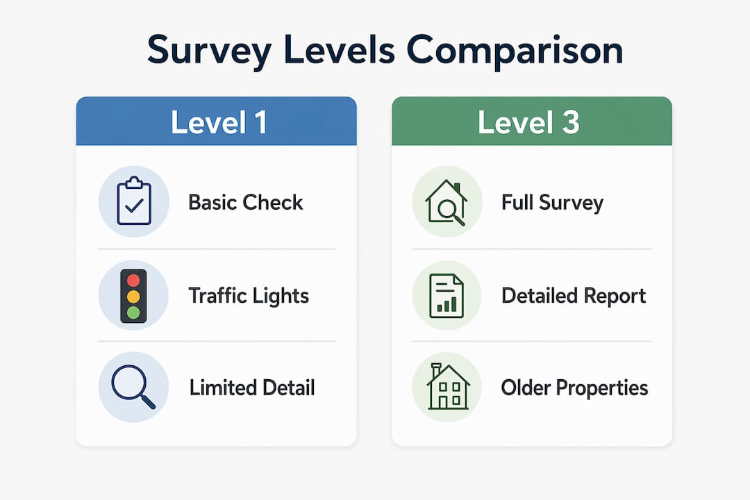 Infographic comparing Level 1 and Level 3 building surveys