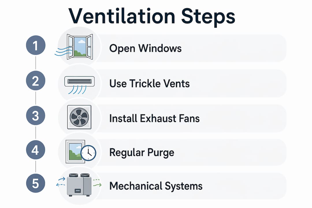 Infographic illustrating five key home ventilation steps