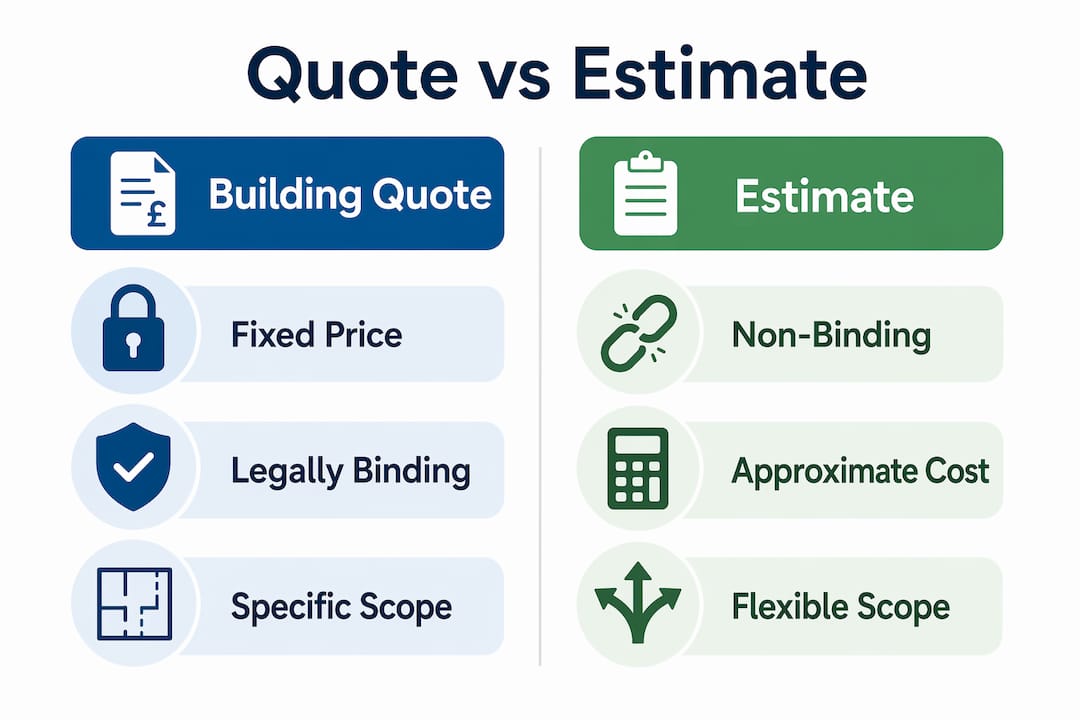 Infographic comparing building quote and estimate