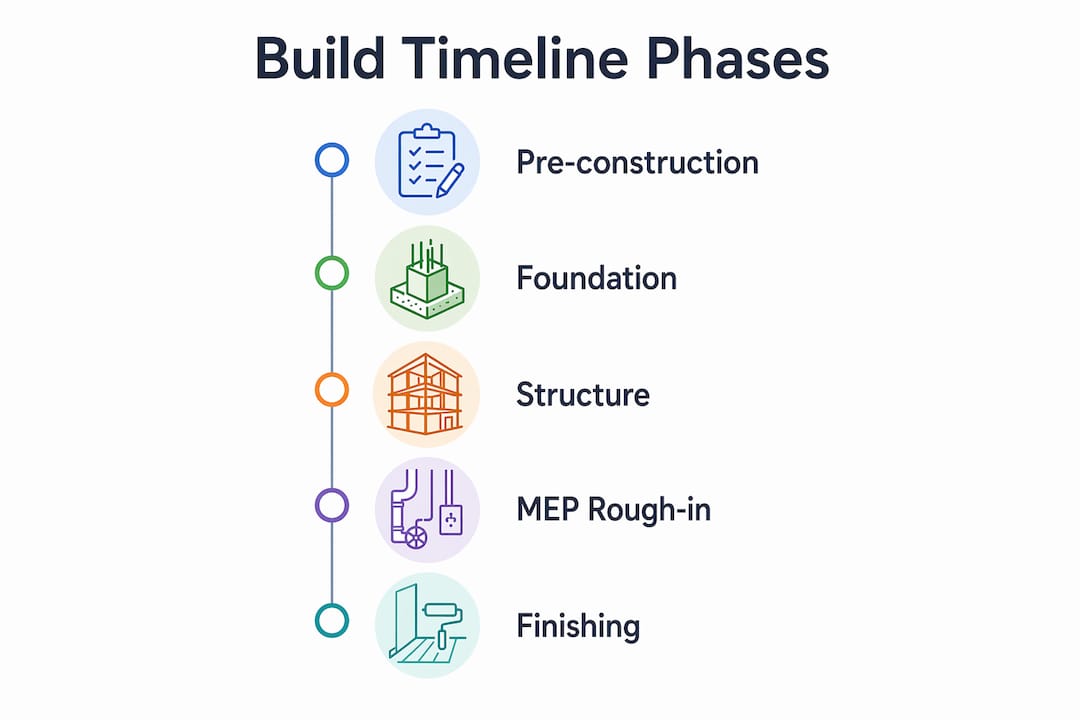 Infographic showing build timeline phases vertical flow