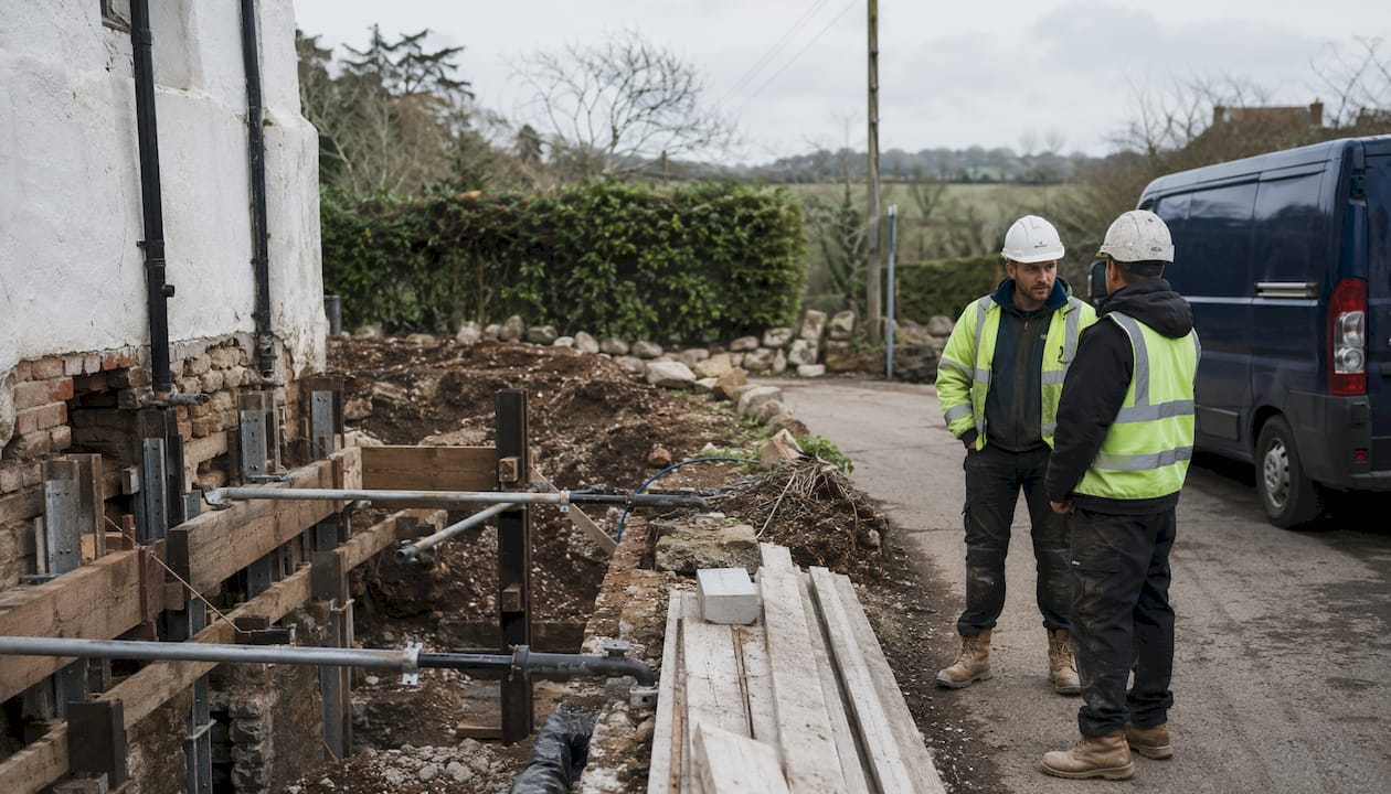 Terraced house foundation underpinning work site outdoor