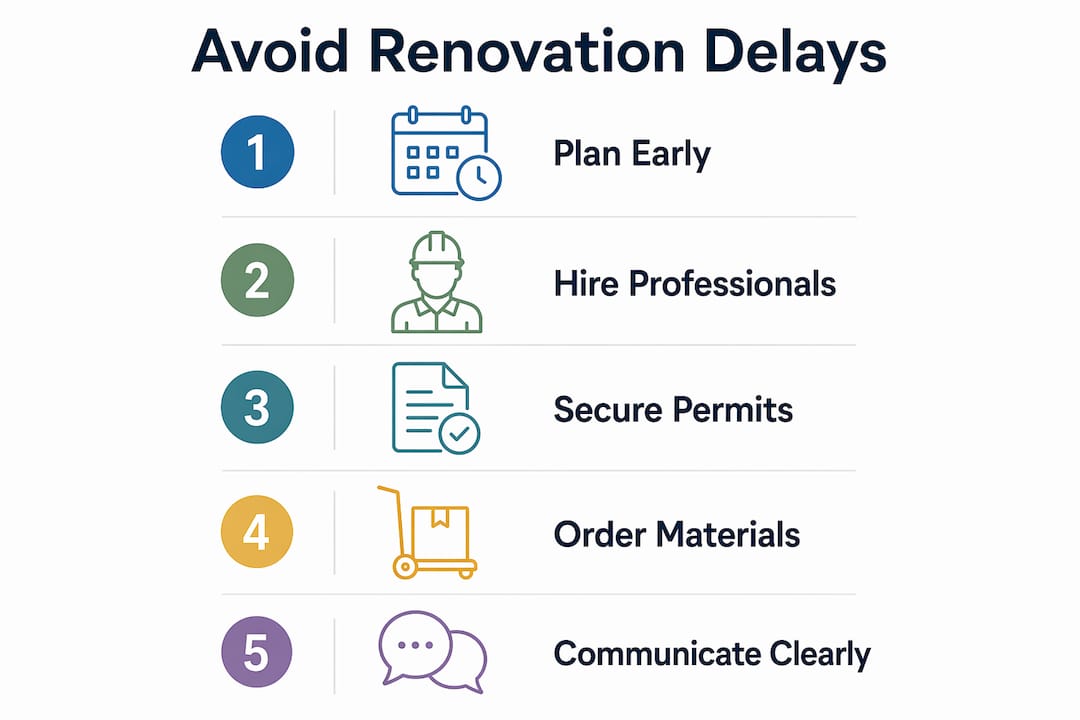 Infographic showing key renovation delay prevention steps