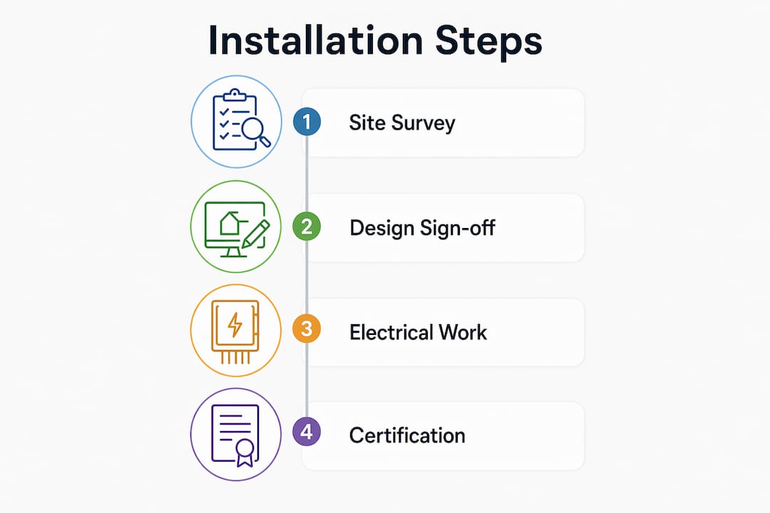 Infographic showing kitchen lighting installation process steps