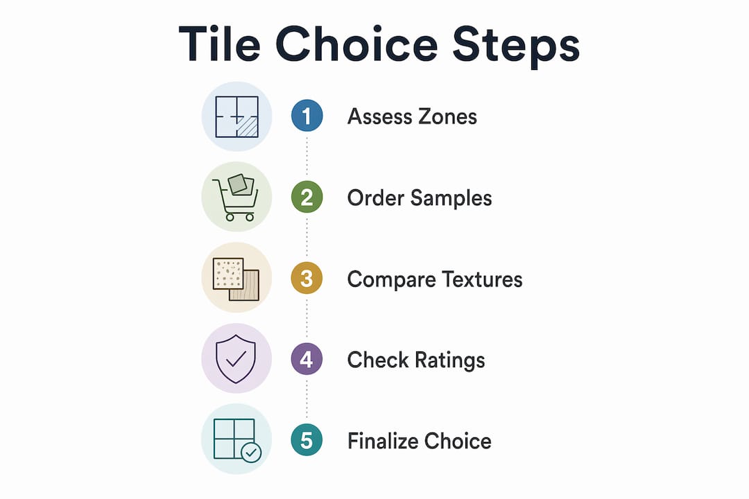 Infographic outlining steps to choose bathroom tiles