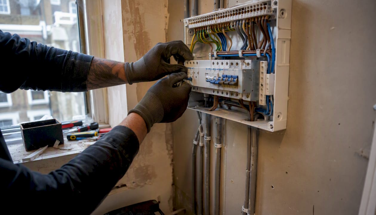 Electrician upgrading home electrical panel