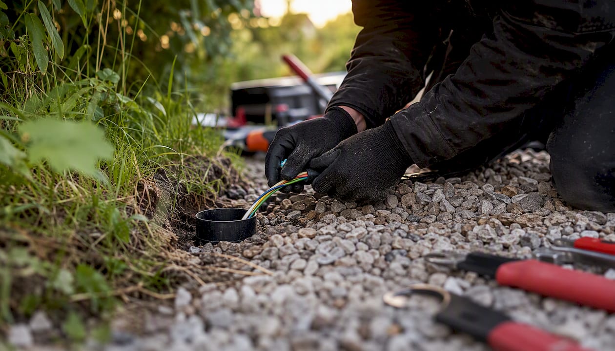 Electrician preparing EV charger circuit conduit