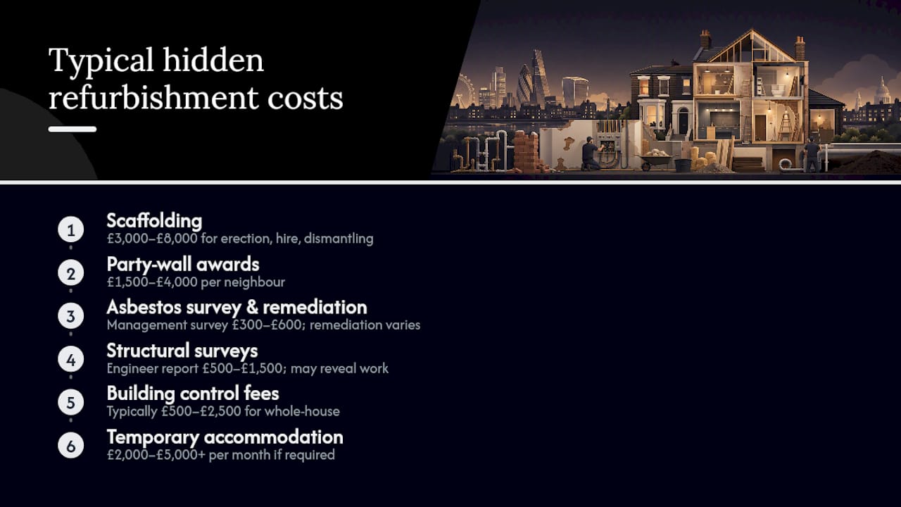 Diagram of common hidden refurbishment costs in London
