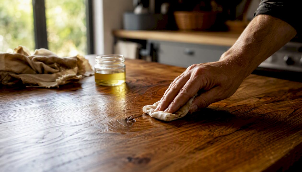 Close-up wood grain and oiling in UK home