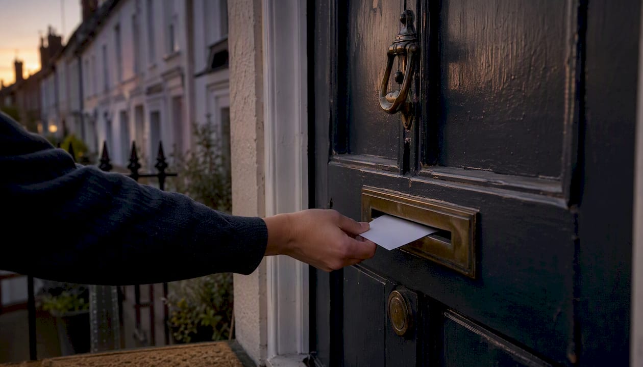 Letter being delivered through door letterbox