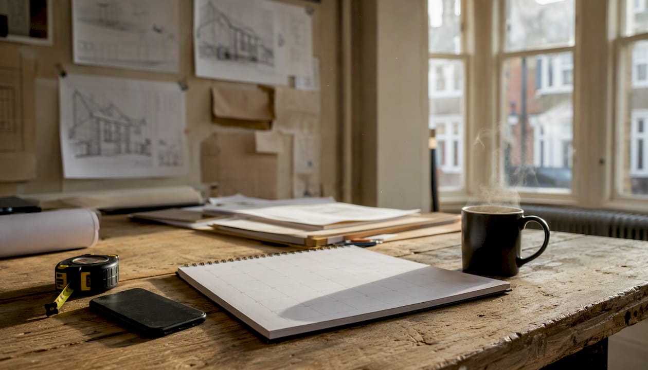 Home renovation schedule planning tools on table