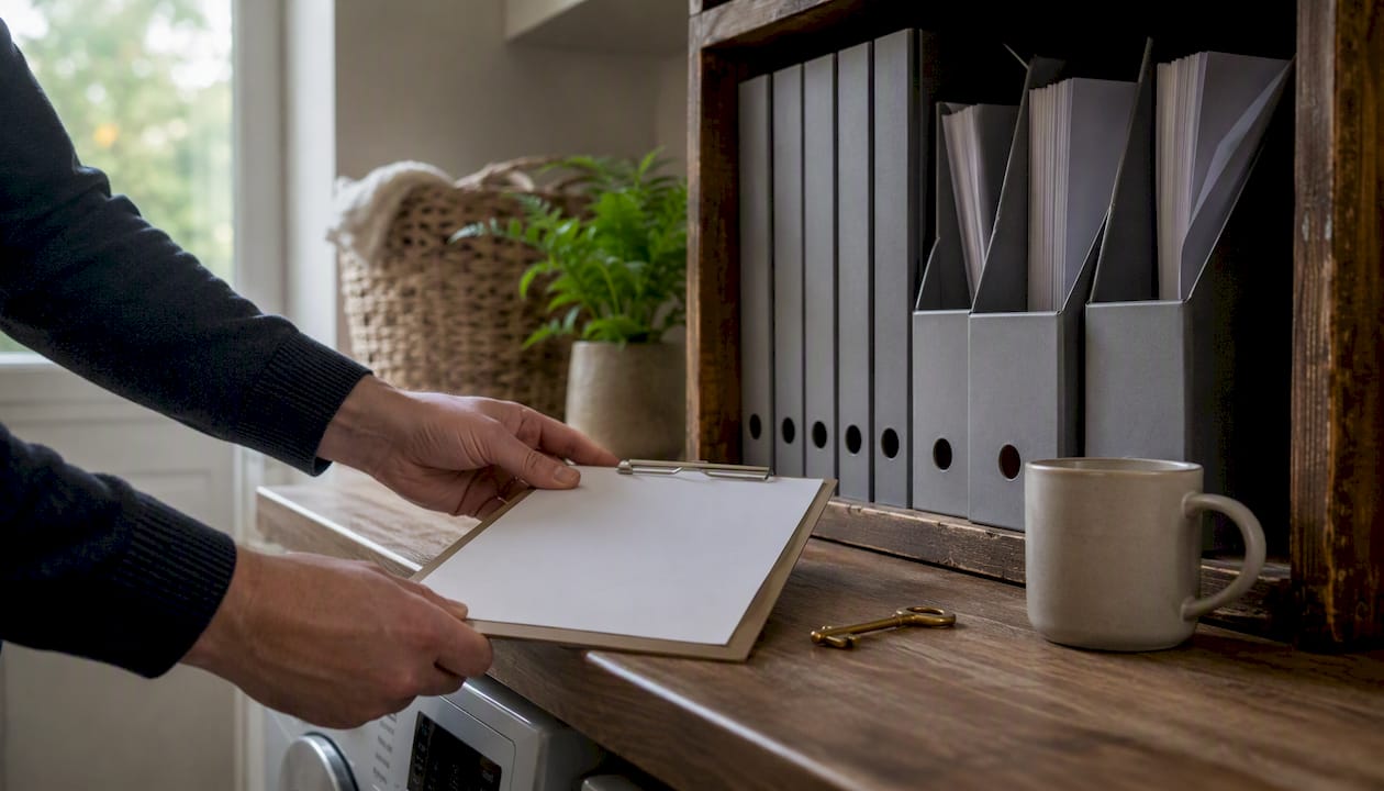 Homeowner organizing health and safety documentation