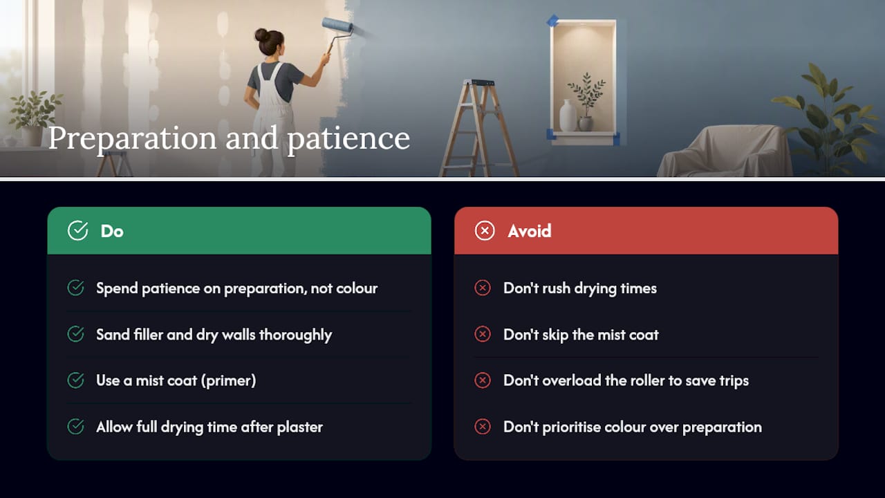 Diagram comparing common DIY painting mistakes and professional practices
