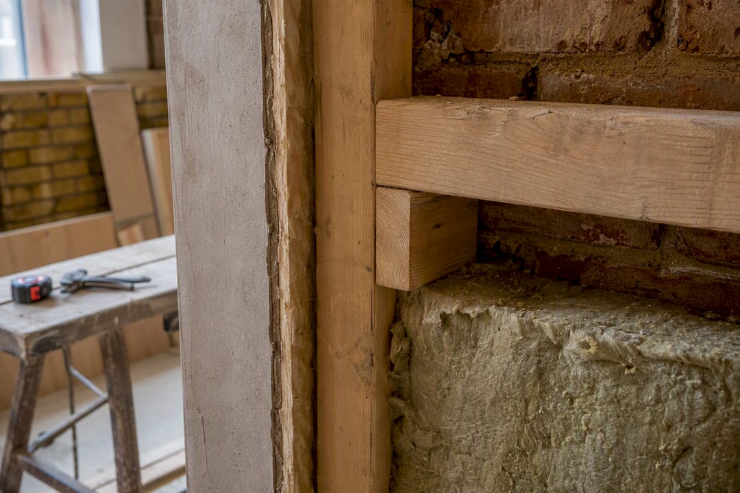 Close-up of extension materials and timber fitting