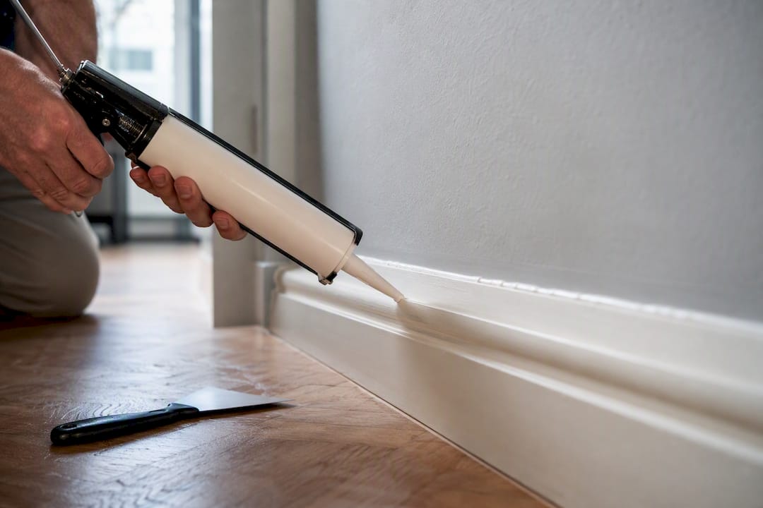Acoustic sealant renewed beside Victorian skirting