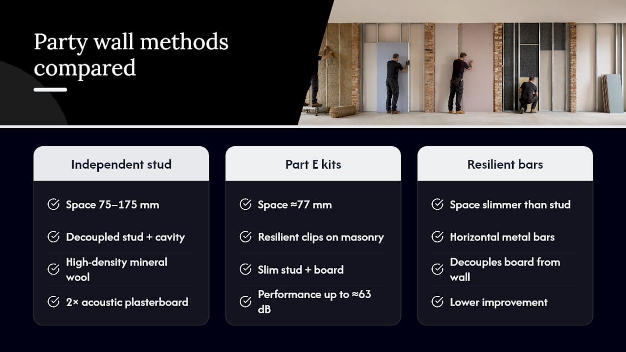 Comparison of three party wall soundproofing methods