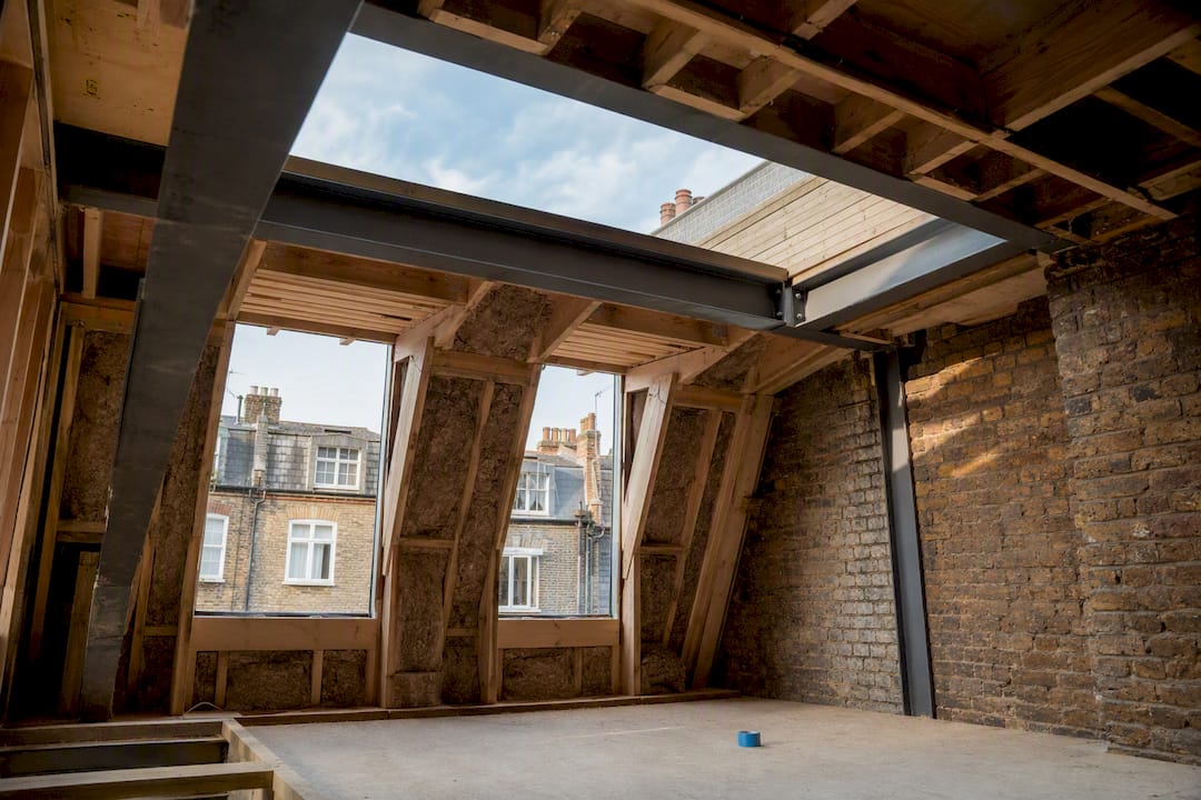 Mansard roof structure inside Victorian terrace