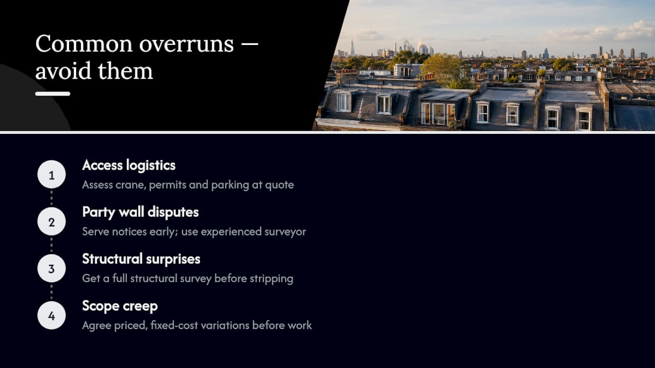 Common cost overruns on mansard projects, and how to avoid them — overview diagram