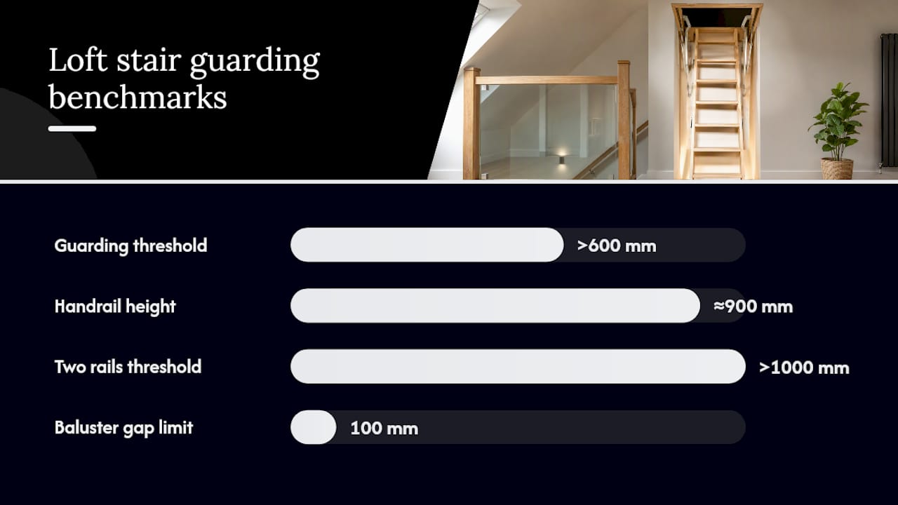 Loft stair handrail and guarding dimensions