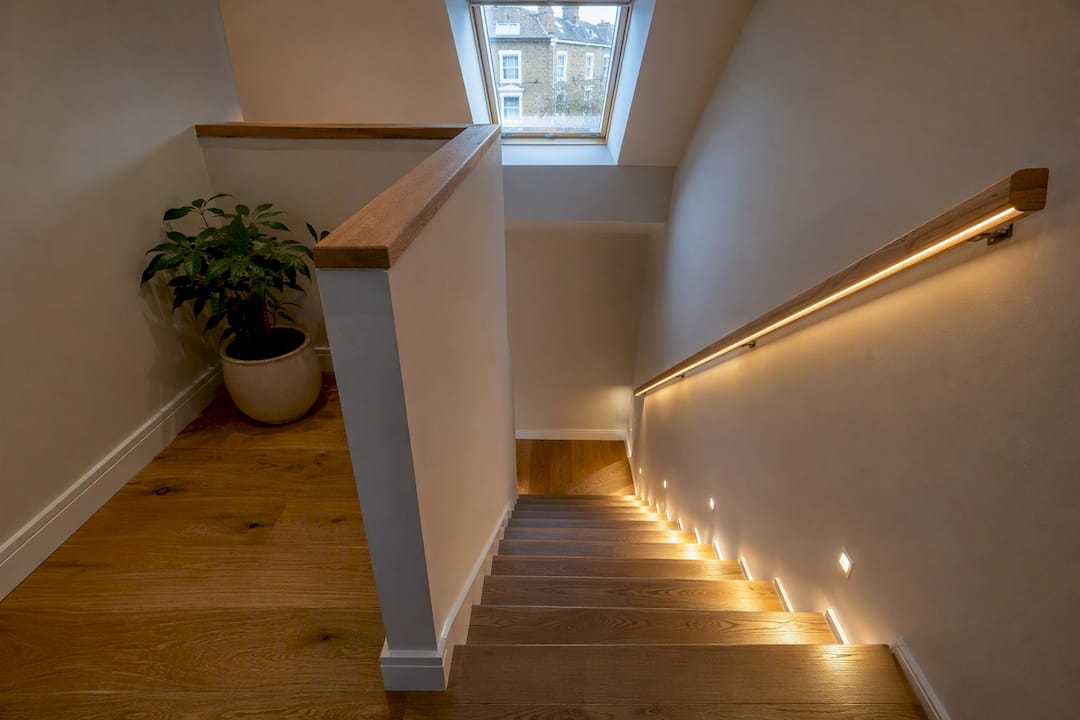 Loft staircase with illuminated tread edges