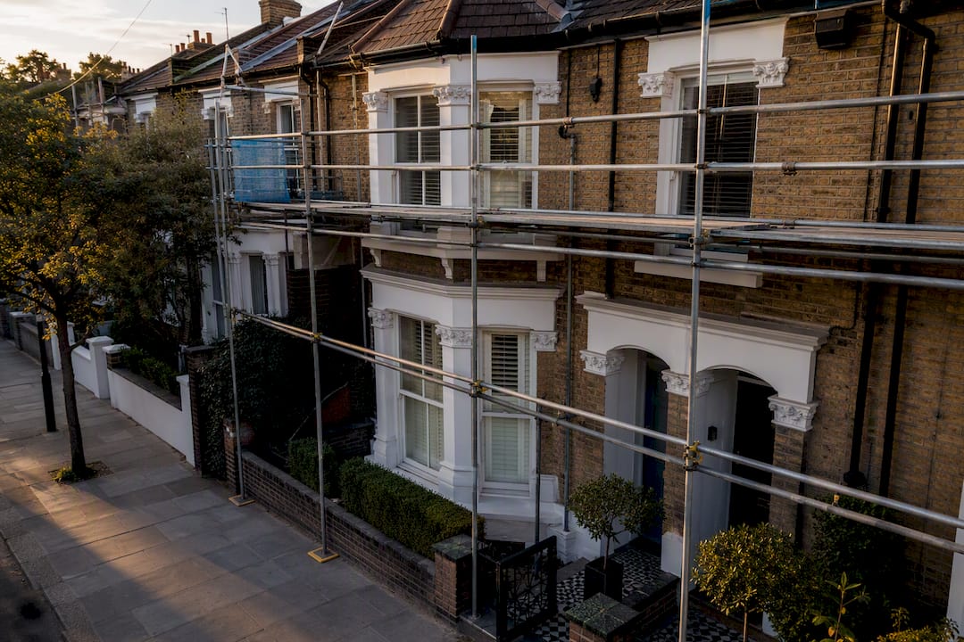 Edwardian London terrace with domestic scaffolding