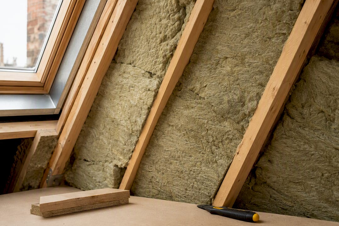 Insulation fitted between loft roof rafters