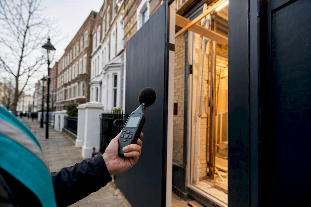 Sound level meter beside London refurbishment site
