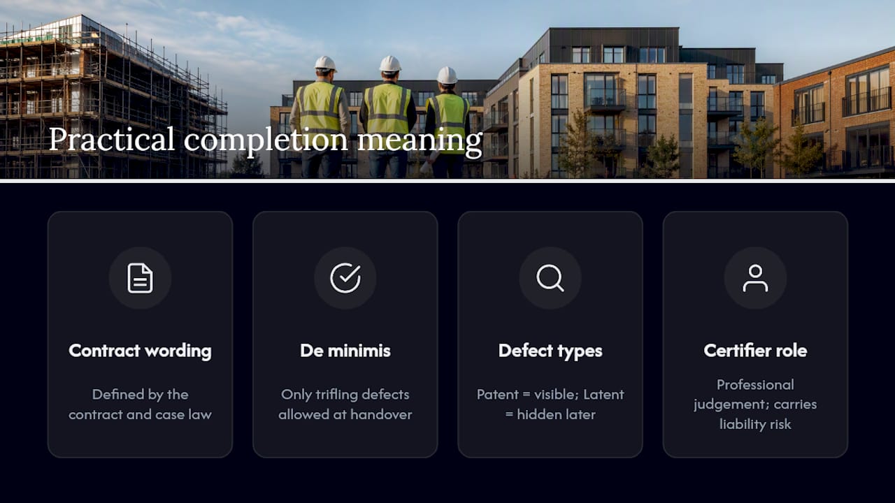 What does practical completion mean in a UK building contract? — overview diagram