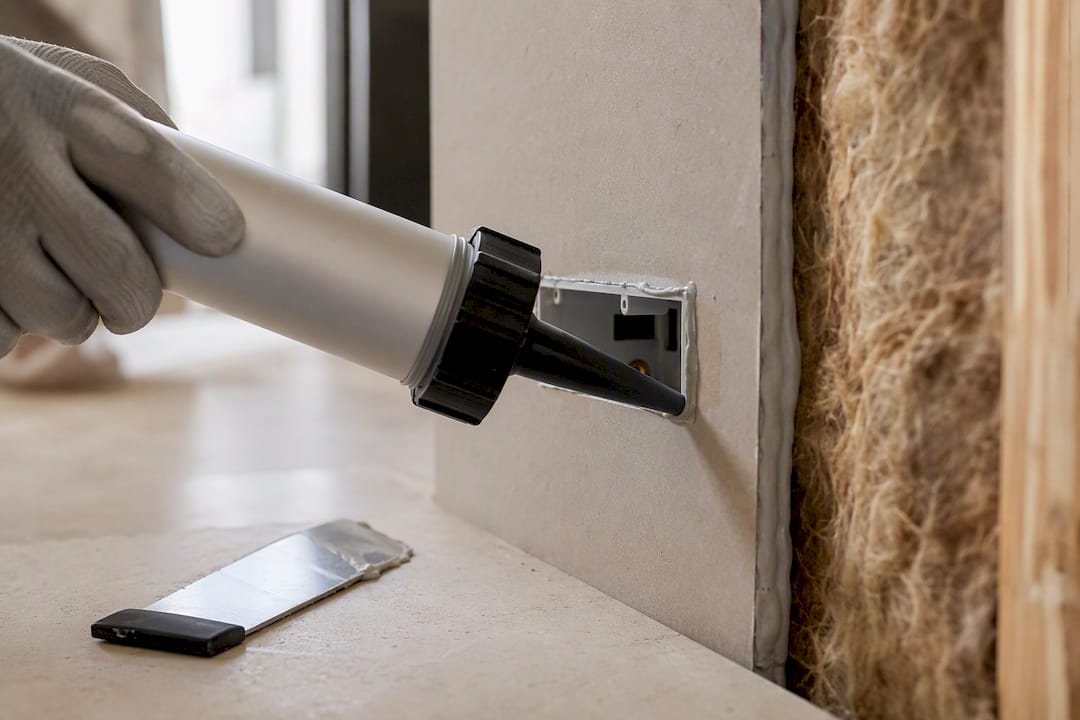 Acoustic sealant around party-wall socket cutout