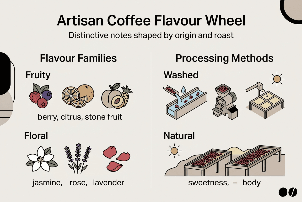 Infographic showing artisan coffee flavour wheel